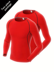 2 Pcs Men's Quick Drying Long Sleeve T-Shirts High Stretch Crew Neck
