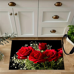 Rose Flower Pattern Carpet Washable Durable Rug for Year Decor
