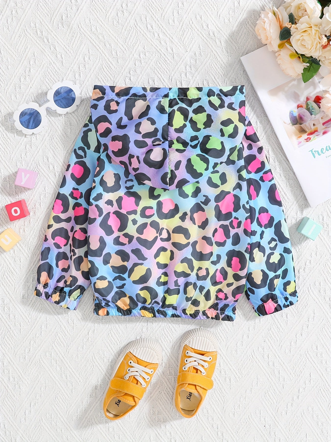 Toddler Girls Rainbow Leopard Print Zip Hooded Jacket