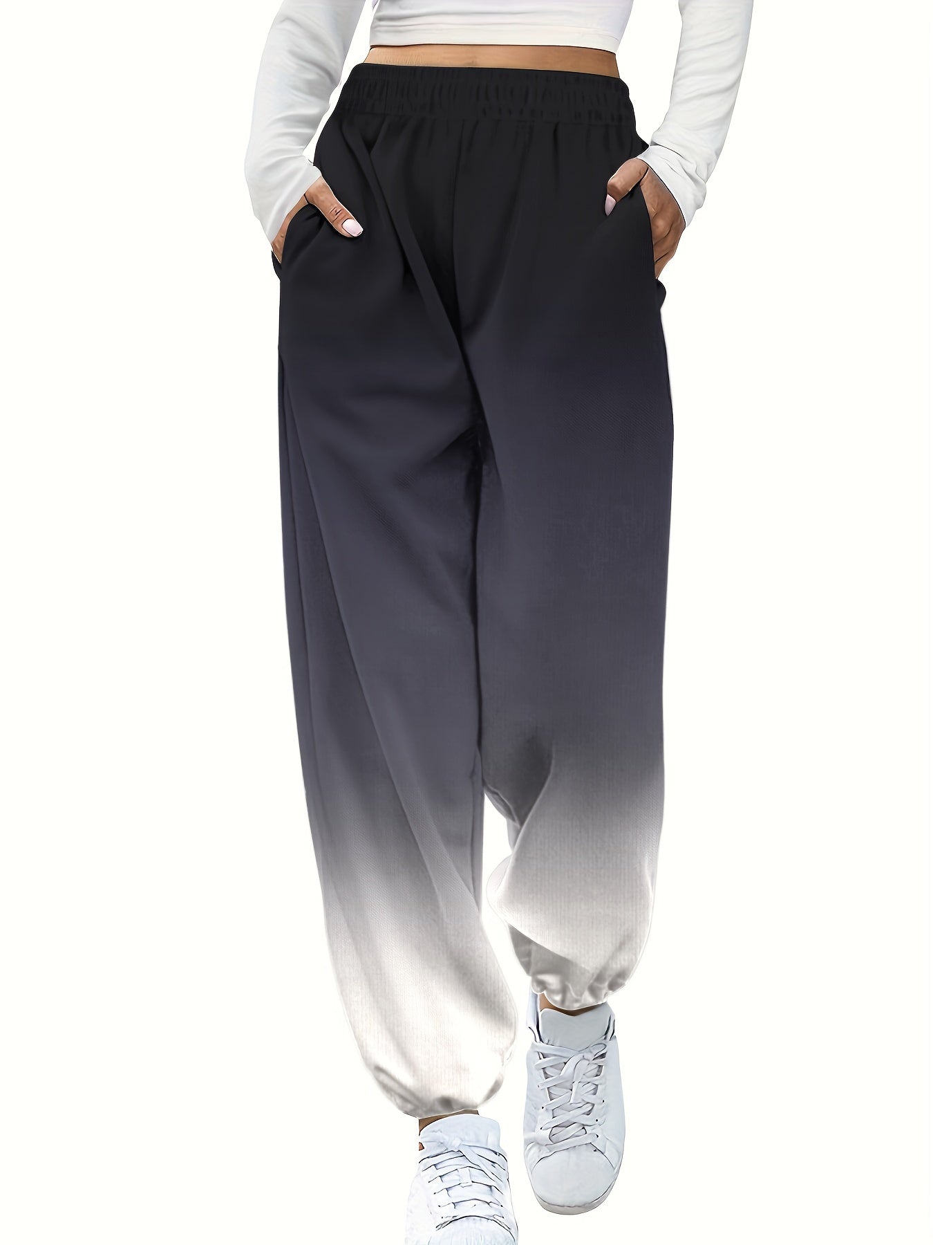 Women's Plus Ombre Print Sporty Pants Elastic Waist Joggers