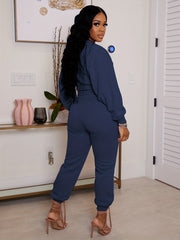 Women's Plus Solid Long Sleeve Crop Top & Joggers Set