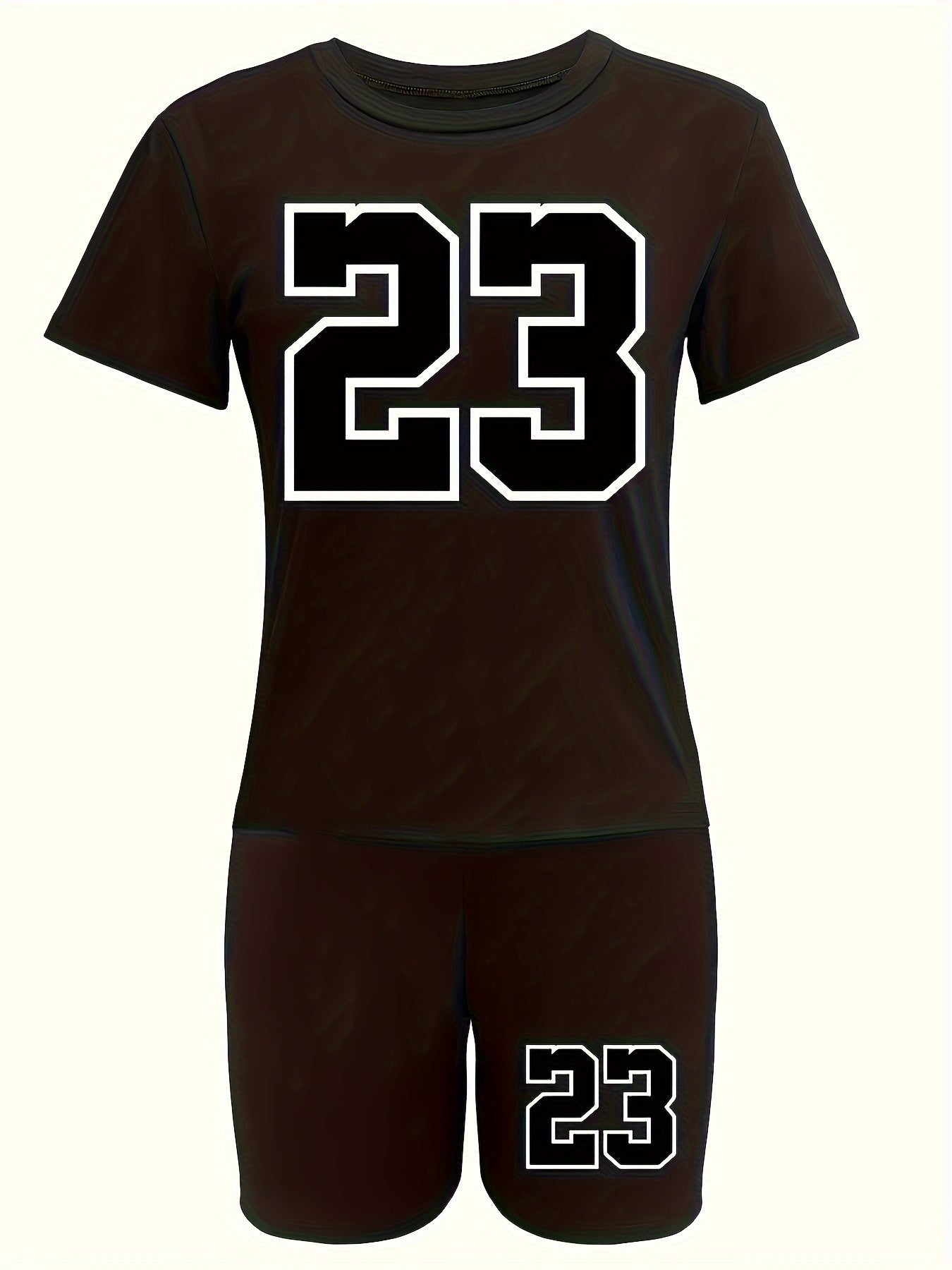 Number Print Short Sleeve Tee & Biker Shorts Pajama Set