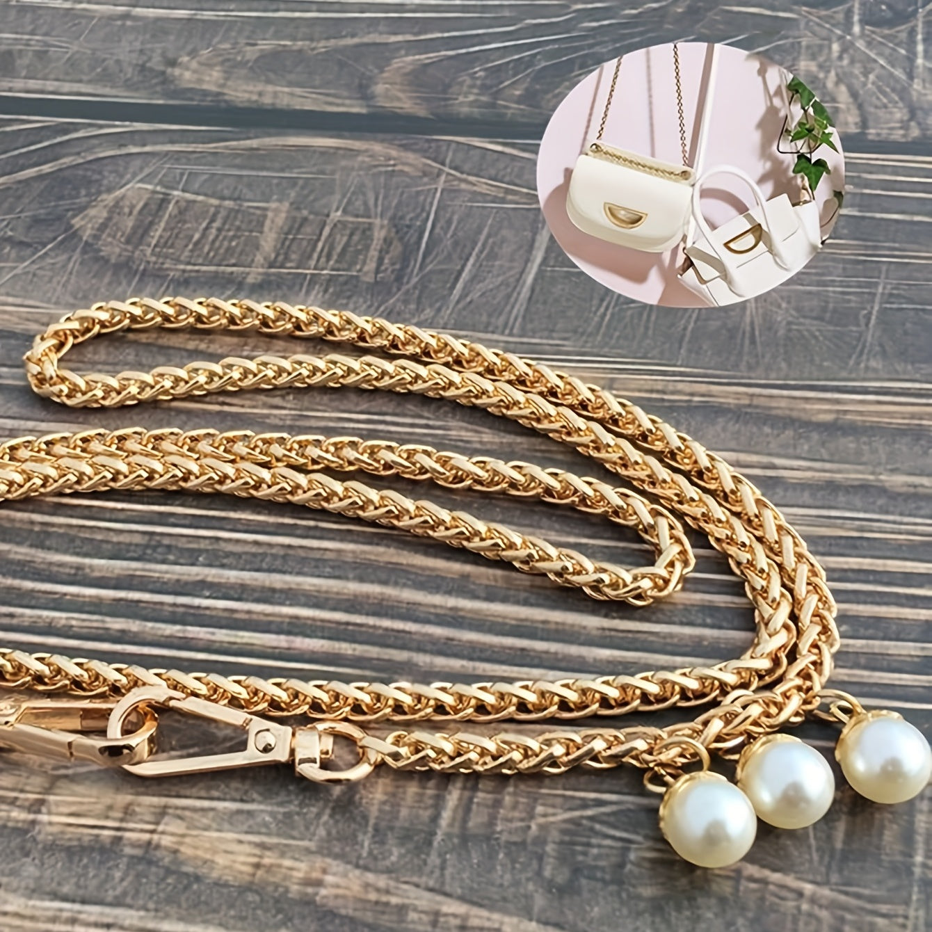 Metal Bag Chain Strap Replacement with Bead Decor