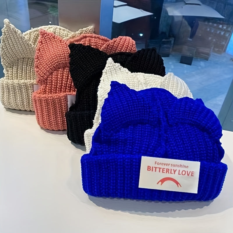 Cat Ears Knit Beanie Hat Unisex Winter Warm Slouch Ski Cap