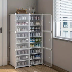 1pc Shoes Rack w/ Dustproof Door & Standing Design Household Storage Organizer