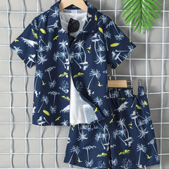 Boys Teen Coconut Tree Print Shirt & Shorts Set for Summer