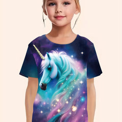 Unicorn Print Short Sleeve T-Shirt for Girls