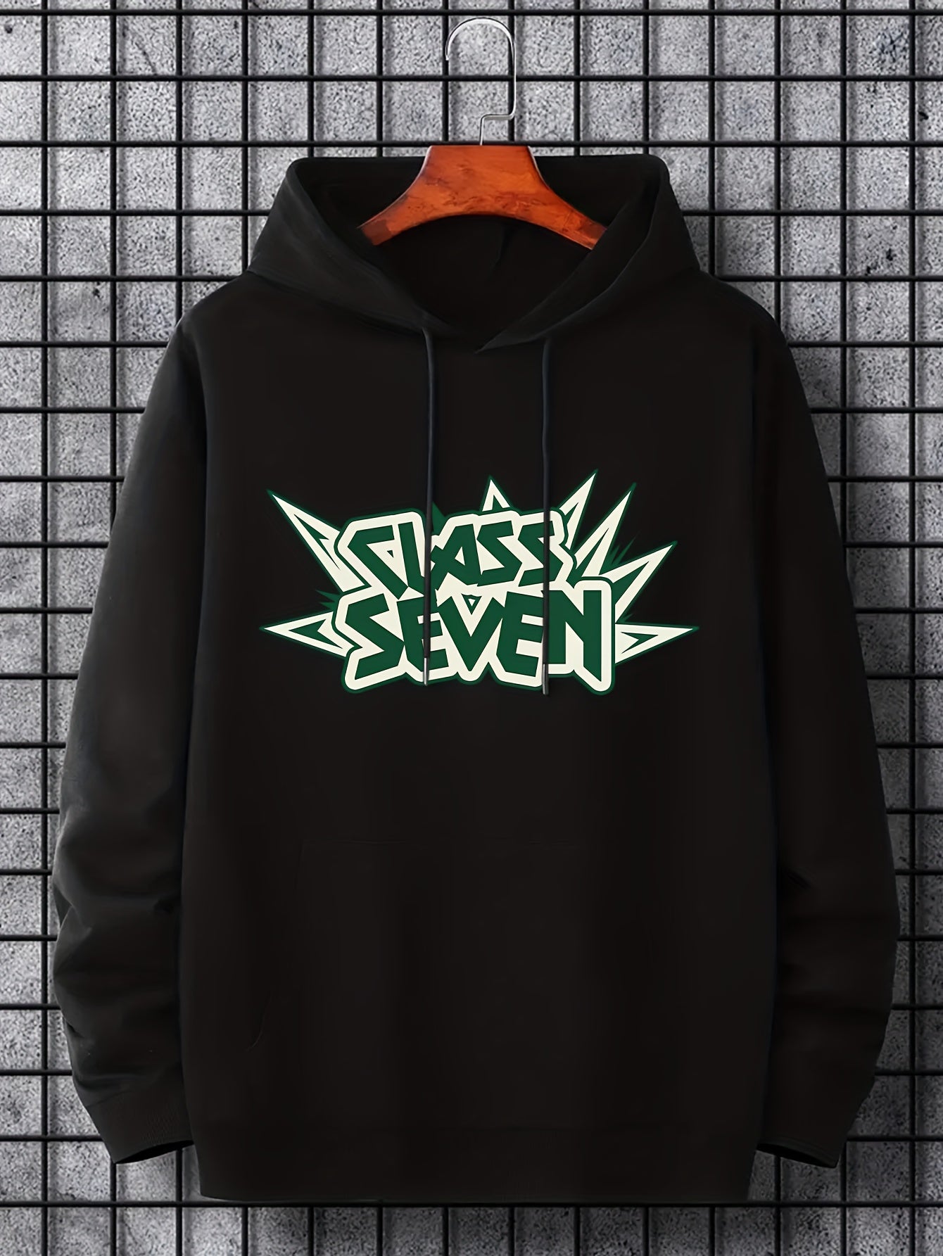 Men's Class Seven Print Hoodie Drawstring Hooded Sweatshirt
