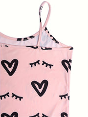 Heart & Eyelash Print Cami Top & Shorts Lounge Set