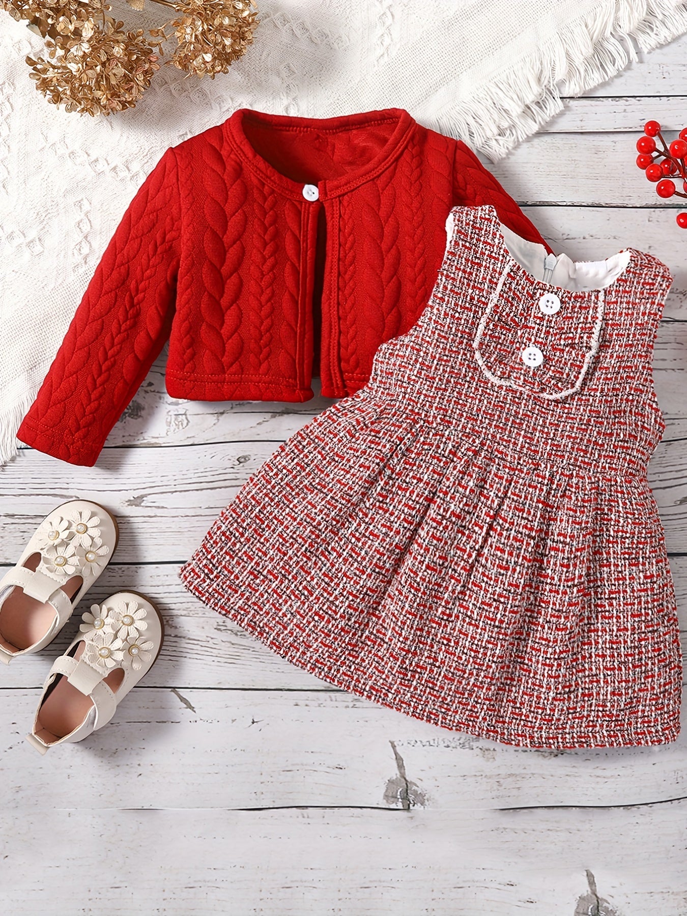 Baby Girl Casual Outfit Long Sleeve Top & Vest Dress Set