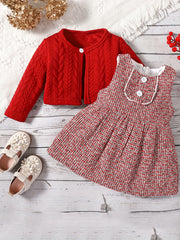 Baby Girl Casual Outfit Long Sleeve Top & Vest Dress Set