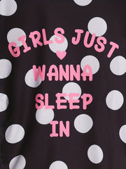 Girl's Dots Print Pajama Set Polyester Elastane Crew Neck Pants