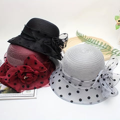 Polka Dot Organza Bucket Hat Flower Decor Sun Hats