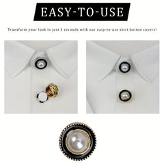 2pcs Round Shirt Button Covers with Pearl & Geometric Design
