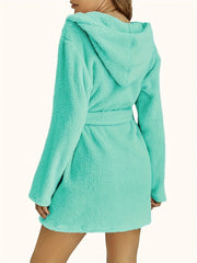 Cozy Fuzzy Hooded Robe with Belt & Pockets