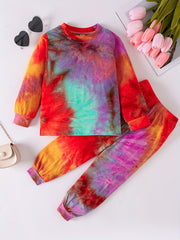 Girls' Rainbow Tie Dye Print Set, Long-sleeved Trousers
