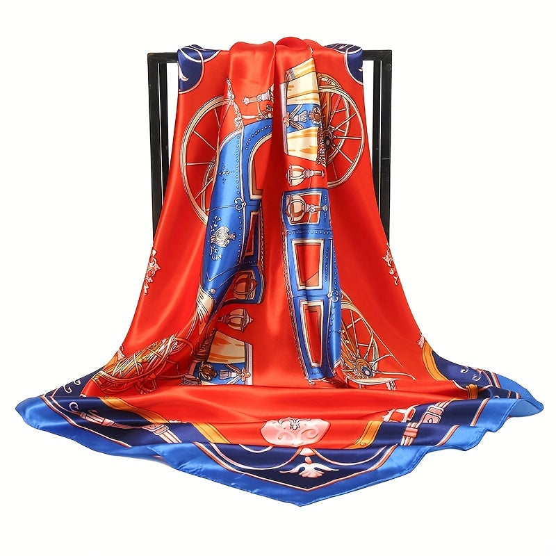 Classic Carriage Print Scarf Silk Square Shawl Casual Head Wrap