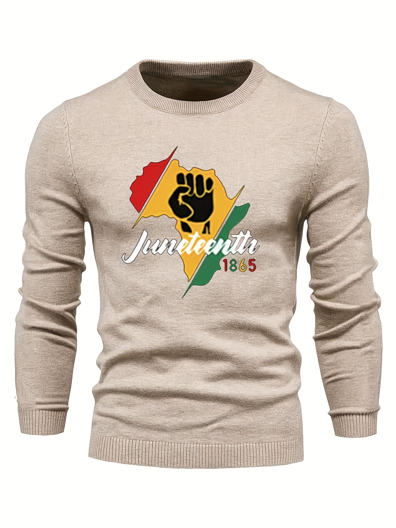 Juneteenth Print Sweater Men's Casual Retro Style Mid Stretch Pullover
