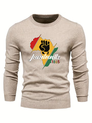 Juneteenth Print Sweater Men's Casual Retro Style Mid Stretch Pullover