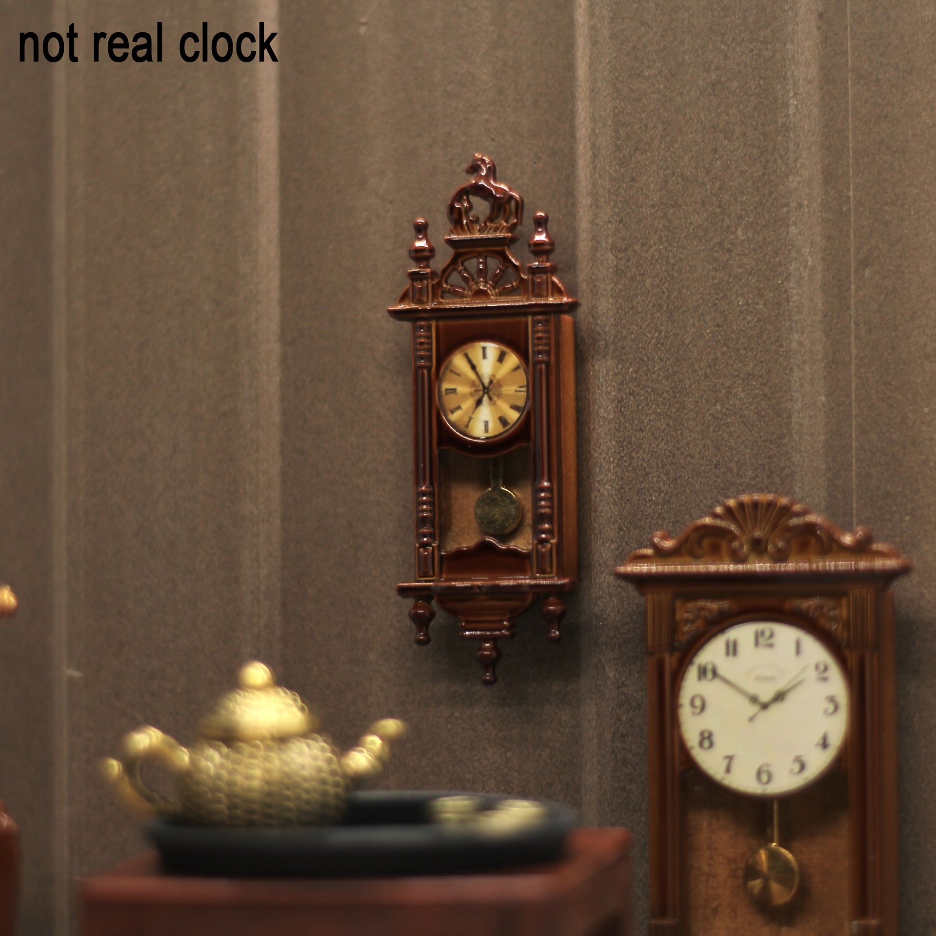 Vintage Roman Bell Pendant 1:12 Dollhouse Accessory Dark Brown Retro Clock