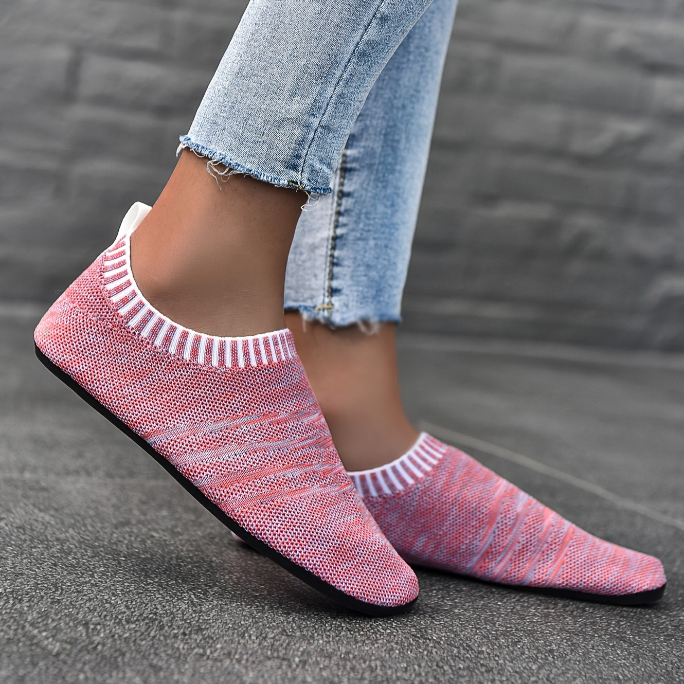 Women's Knit Indoor Sock Slippers Comfy Round Toe Anti-skid House Shoes