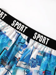 Sporty Sea Print Tape Stretch Underwear for Plus Size Women