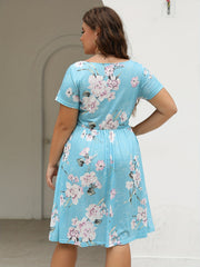 Casual Dress Women's Plus Floral Print Short Sleeve Round Neck Dress