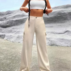 Flap Pockets Wide Leg Pants For Women
