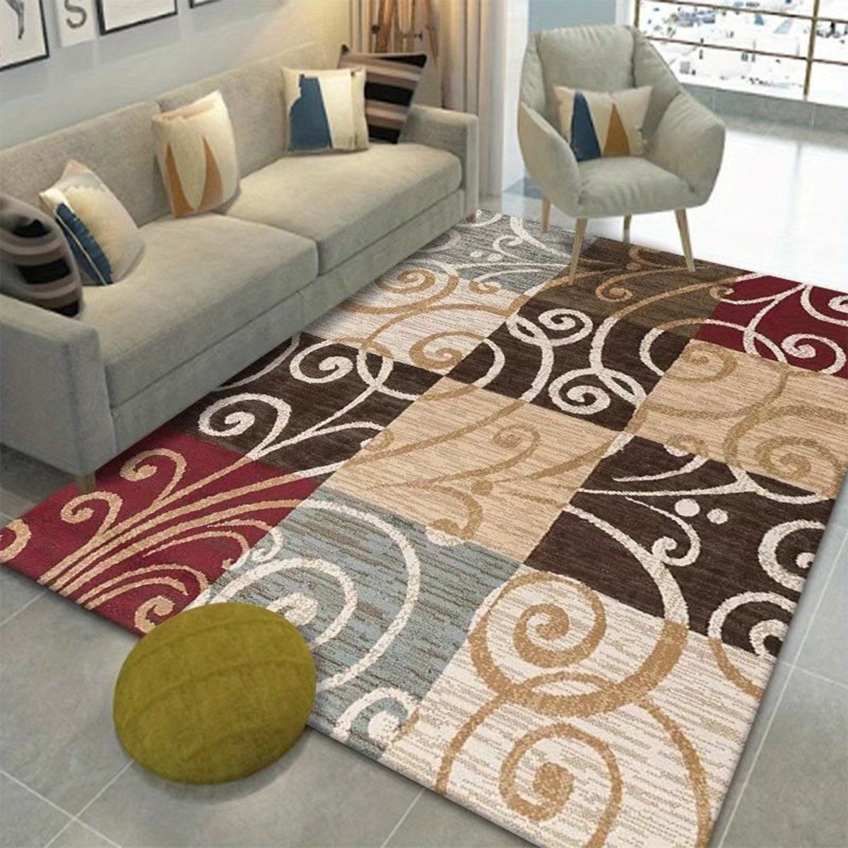 Contemporary Floral Area Rug Non-slip Soft Polyester Carpet