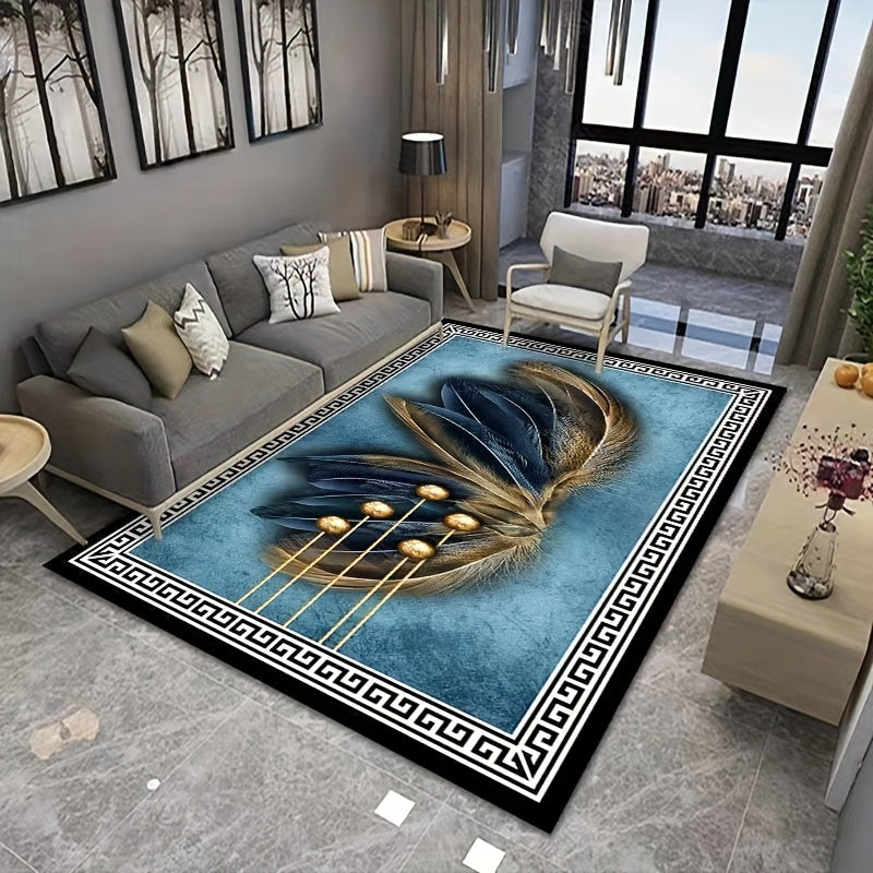 Modern Minimalist Feather Print Soft Area Rug for Living Room