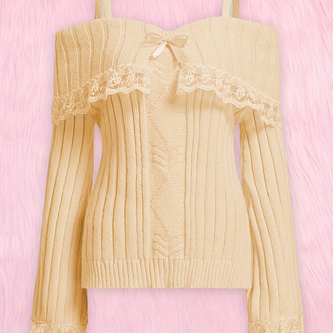 Sweetheart Neck Sweater with Lace Stitching