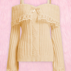 Sweetheart Neck Sweater with Lace Stitching