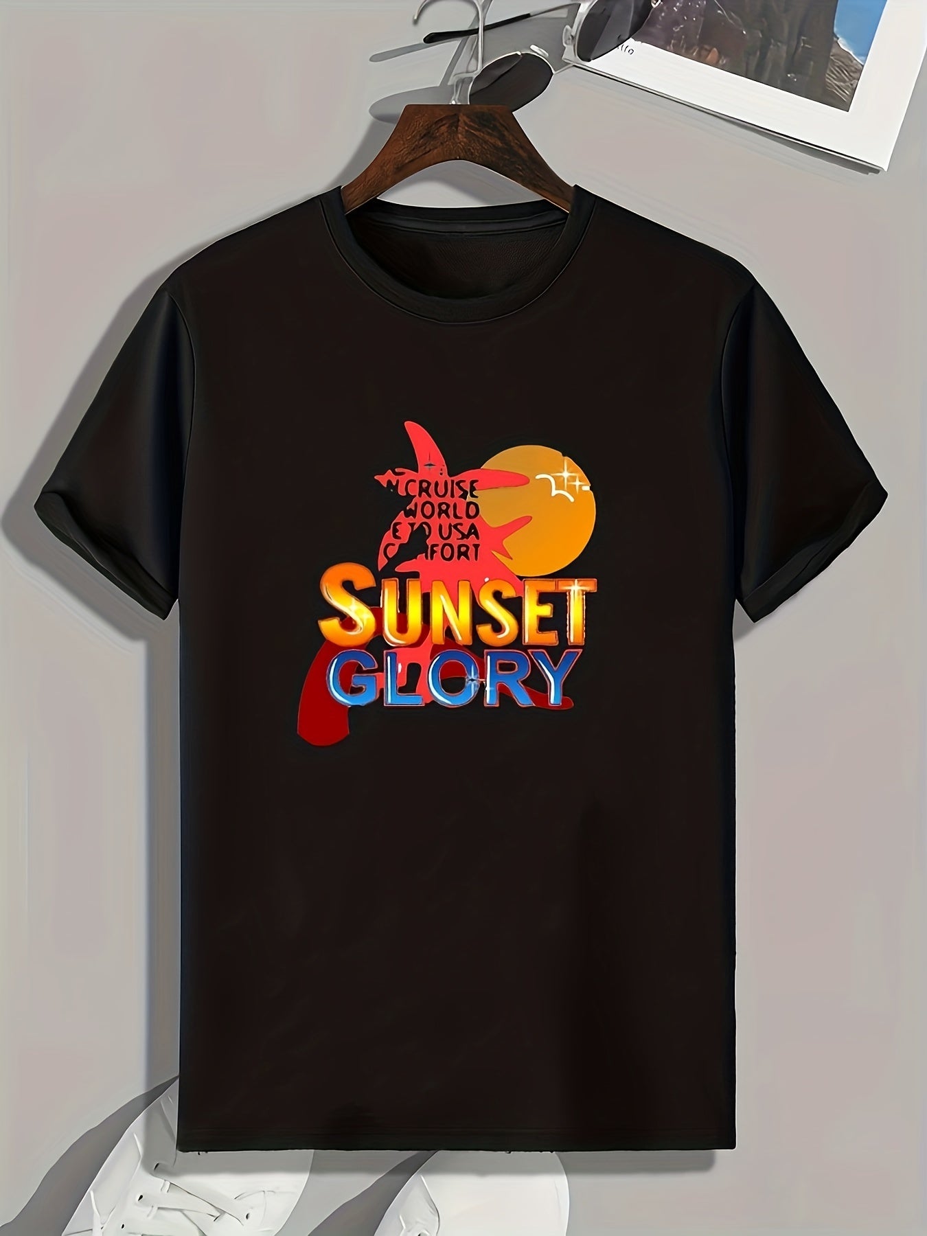 SUNSET GLORY Men's Graphic T-shirt for Summer