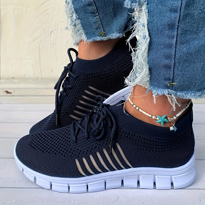 Women's Breathable Knit Sneakers Lightweight Low Top Lace Up Shoes