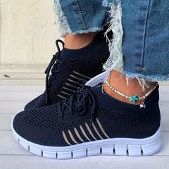 Women's Breathable Knit Sneakers Lightweight Low Top Lace Up Shoes