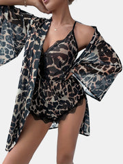 Leopard Print Pajama Set & Lace Trim Bodysuit