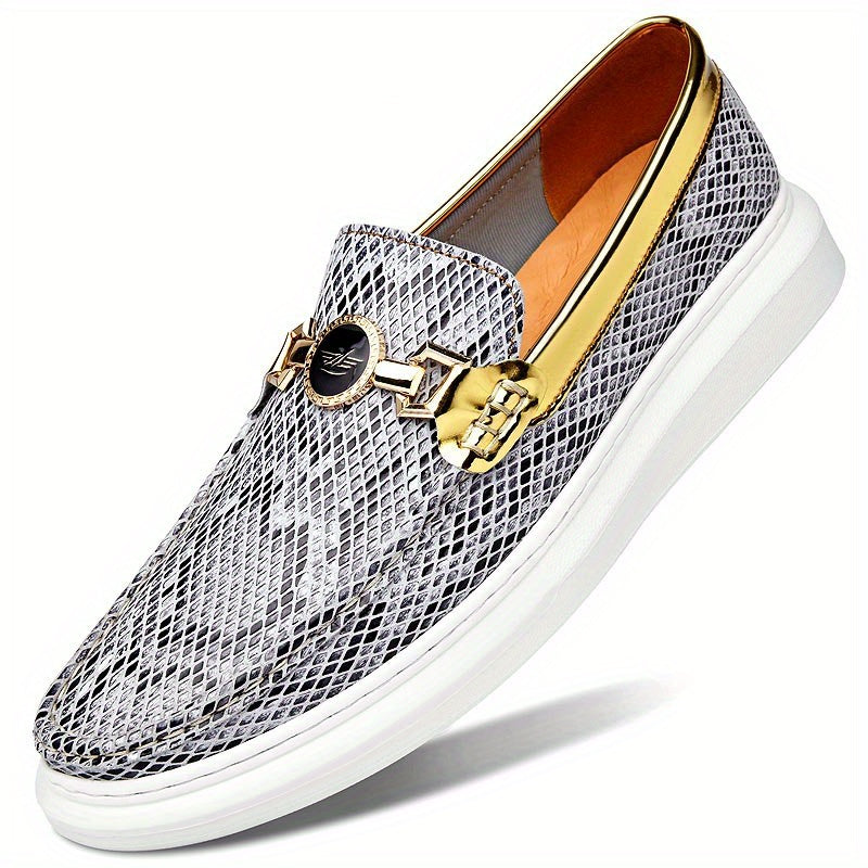 Men's Snake Print Loafer Slip On Shoes