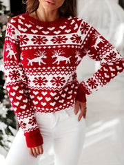 Colorblock Reindeer & Snowflake Print Sweater