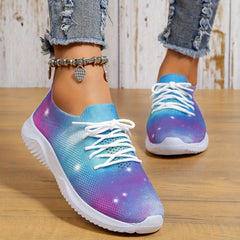 Women's Starry Sky Lace up Mesh Sneakers Lightweight Running Shoes