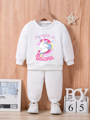 Baby Unicorn Print Casual Outfit Sweatshirt Trousers Set