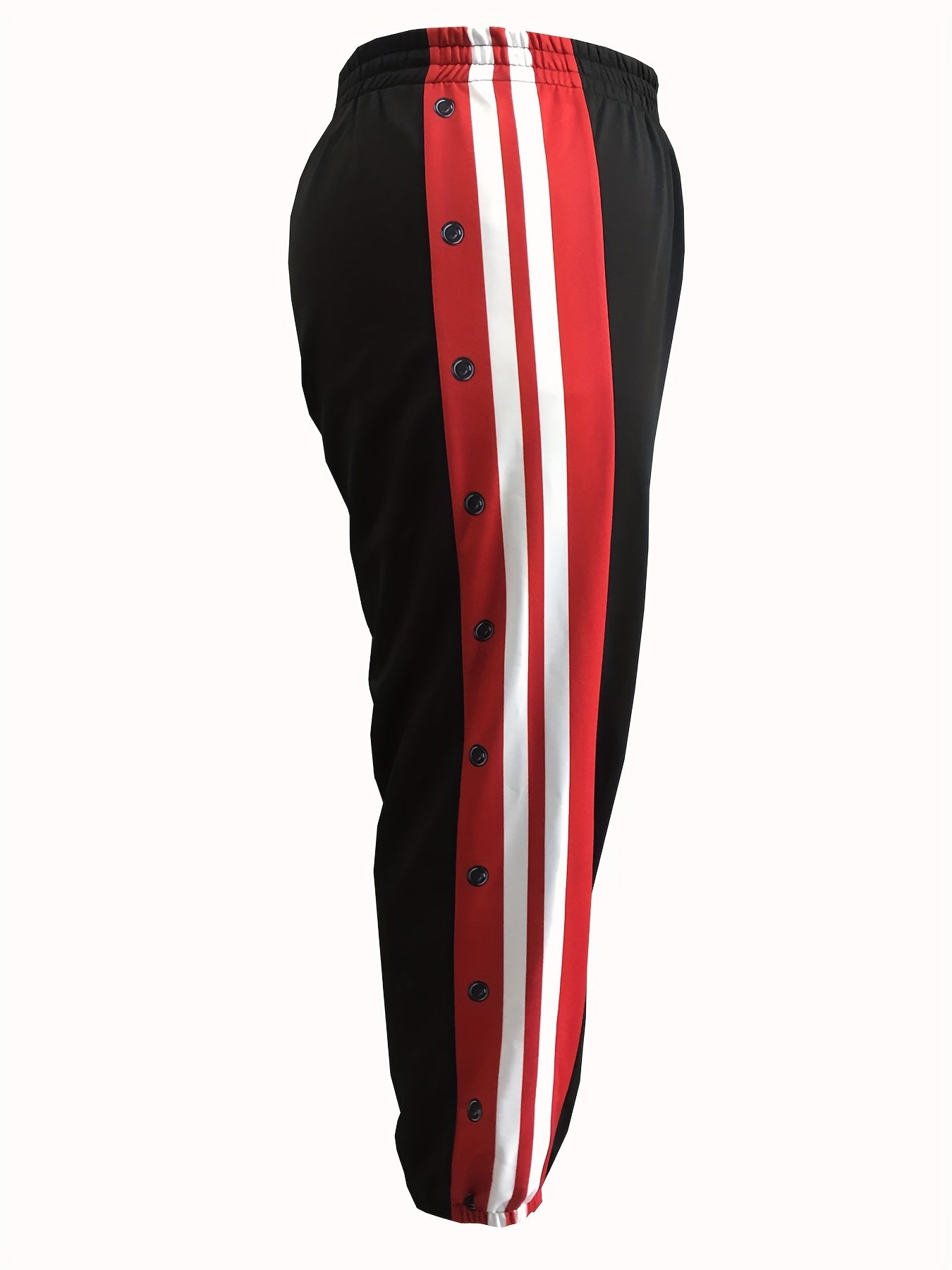 Colorblock Stripe Print Button Elastic Pants