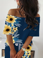 Women's Plus Floral Print One Shoulder Top & Skirt Set