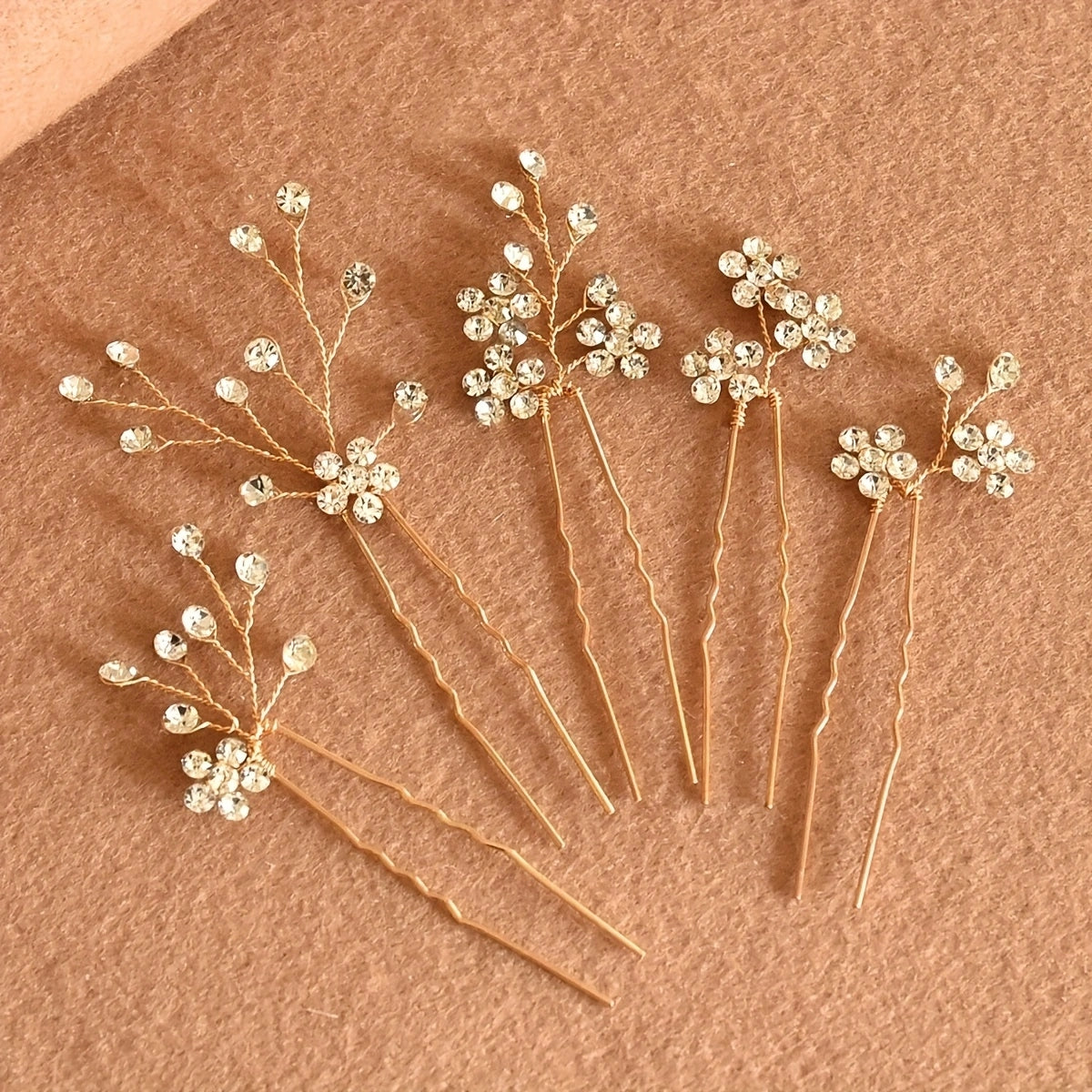5pcs Rhinestone Flower Hair Pin Non Slip Hair Styling Accessory