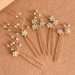 5pcs Rhinestone Flower Hair Pin Non Slip Hair Styling Accessory