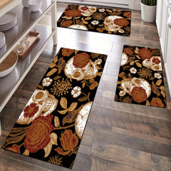 Vintage Skull Flower Print Machine Washable Area Rug - Indoor Use