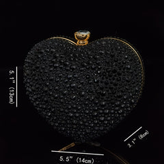 Red Crystal Clutch Wallet Heart Shape Gemstone Party Shoulder Bag