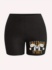 Butterfly & Floral & Letter Print Stretch Biker Shorts