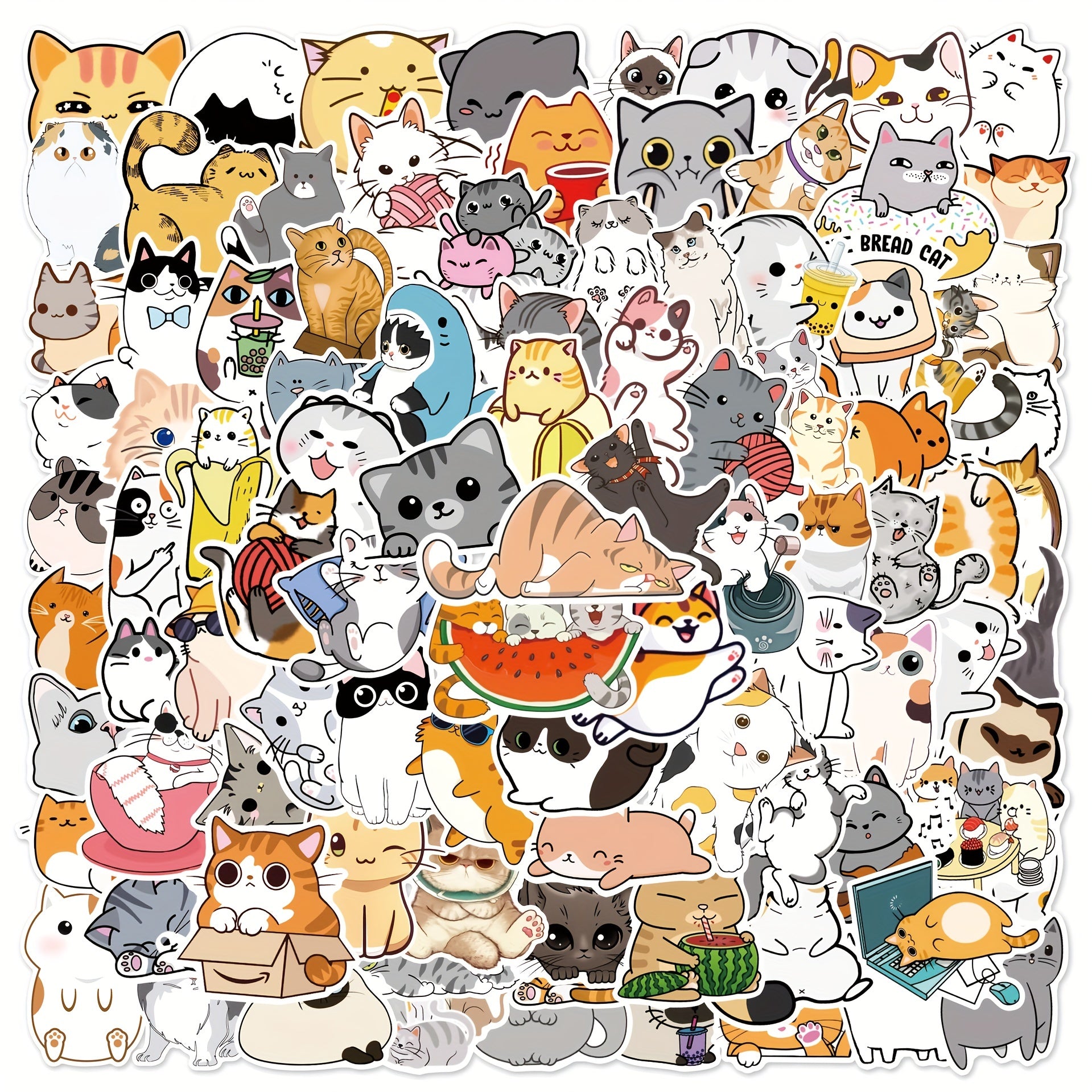 100pcs Cartoon Cat Stickers for Luggage Phone Case Helmet Skateboard