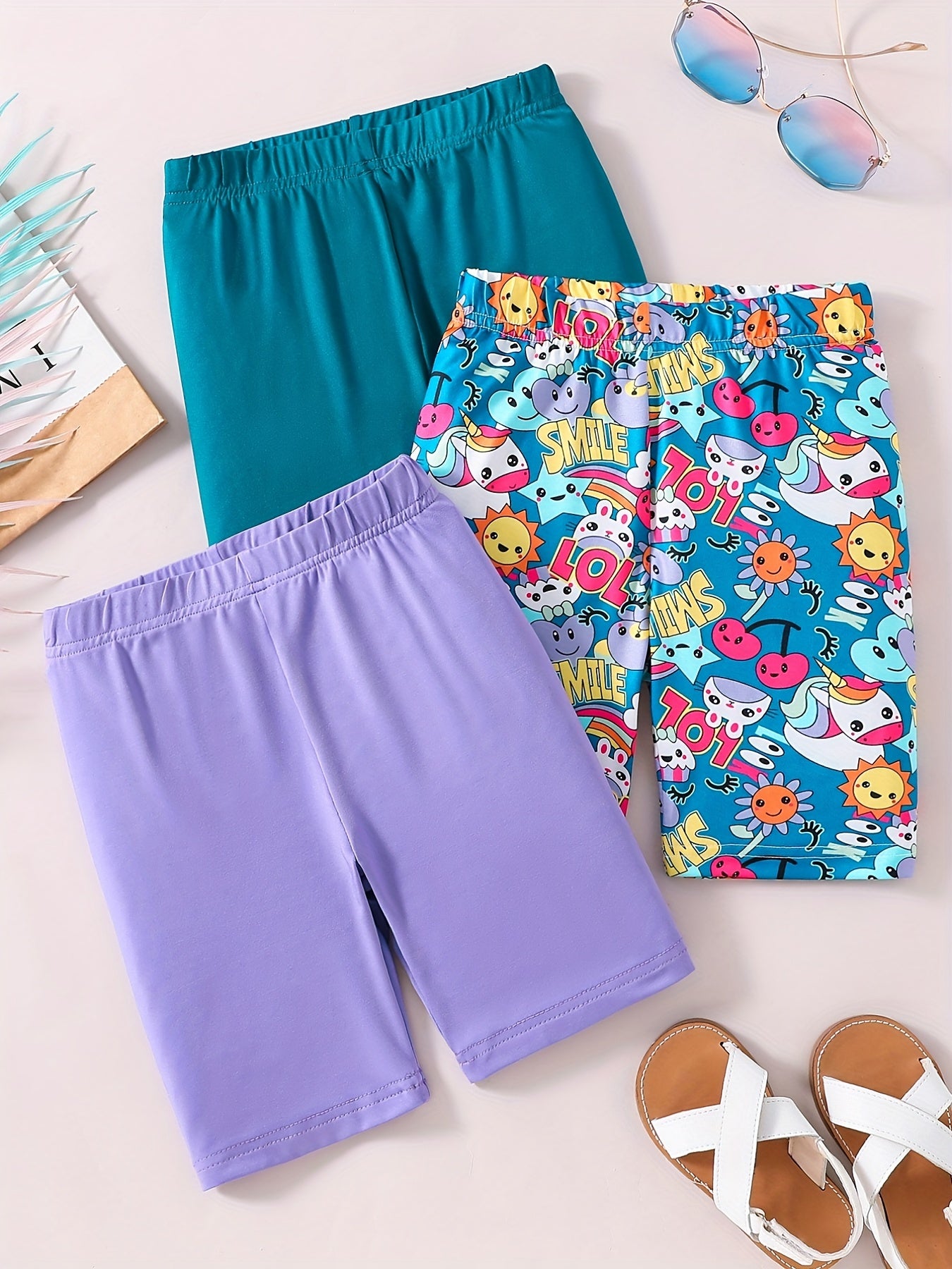 4pcs Girls Solid Elastic Waist Safety Shorts Leggings Under Skirt Dress