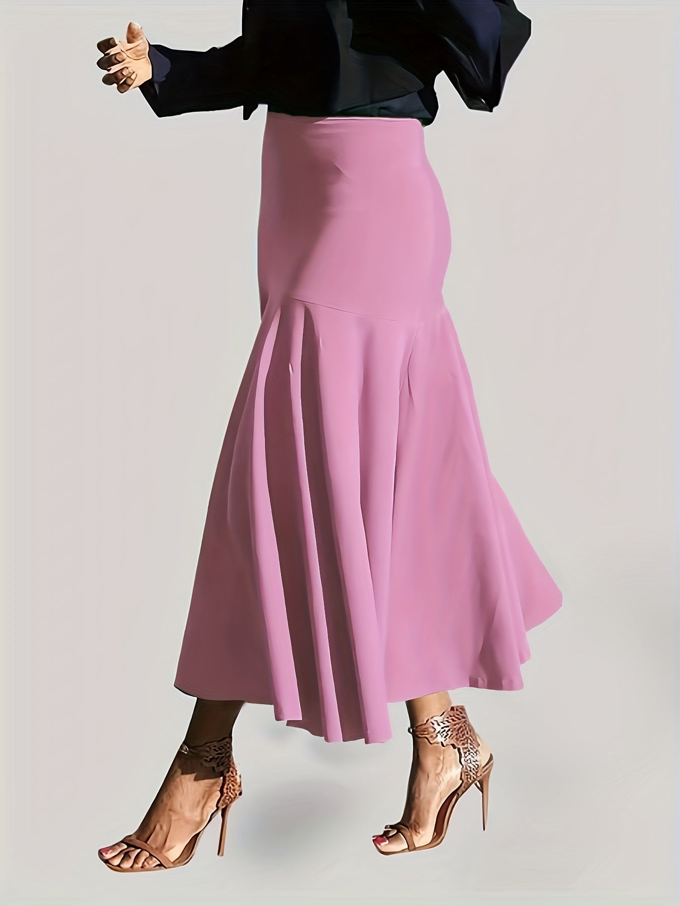 Women's Plus Solid High Rise Non stretch Maxi Mermaid Skirt